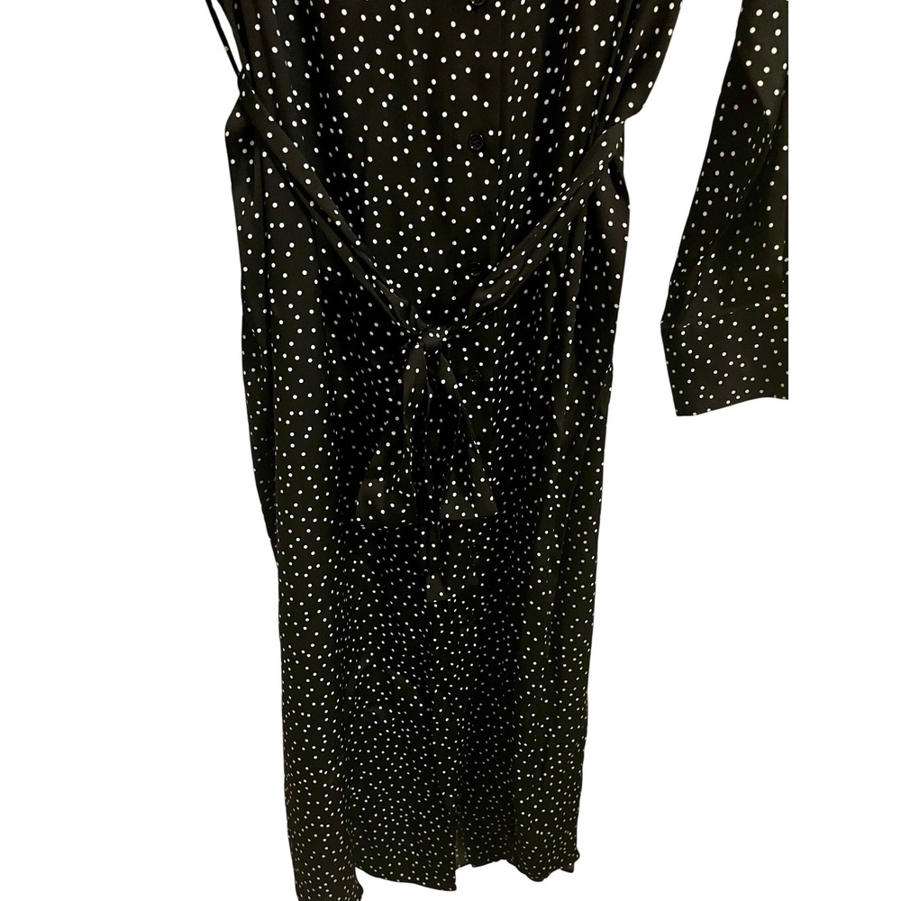 NWT Quince Silk Maxi Shirt Dress Black White Polka Dot Belted Size L - Picture 4 of 10